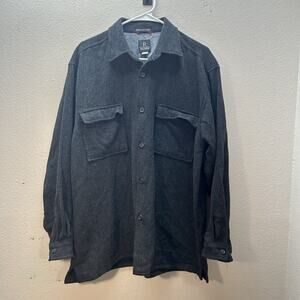 VTG 90s Military Gray Wool Blend Button Field Shirt Shacket Sz L Chore Utility